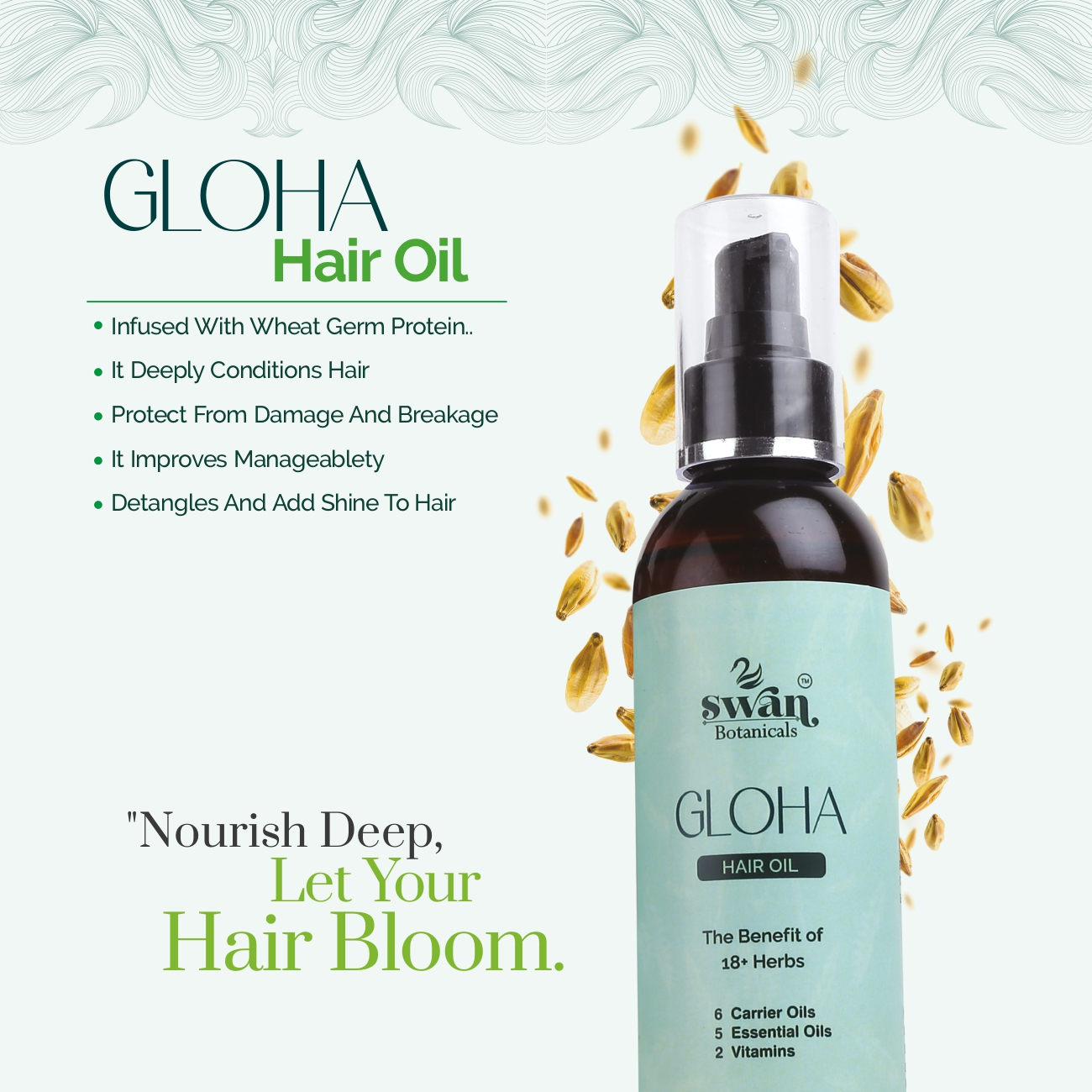 GLOHA 18+ Herbs Hair Oil by Swan Botanicals, view 3